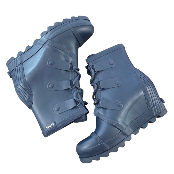 Sorel Joan of Arctic Wedge II Chelsea Rubber Rain Boots Navy Blue Women’s 9 - Picture 5 of 9